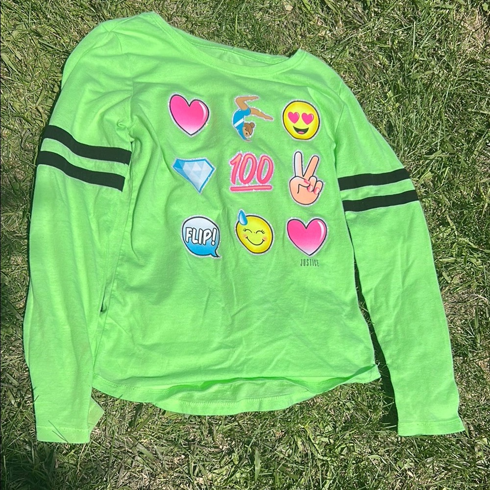 Justice Green Emoji Long Sleeve Tee